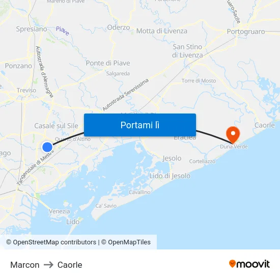 Marcon to Caorle map