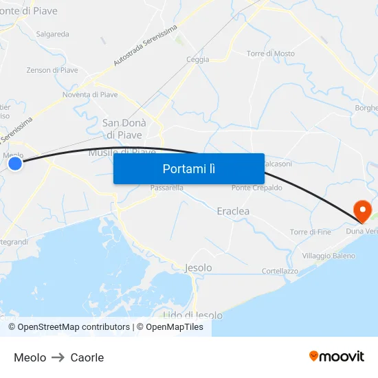 Meolo to Caorle map