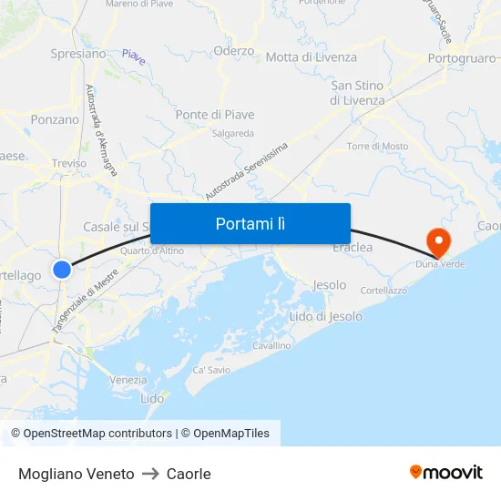 Mogliano Veneto to Caorle map