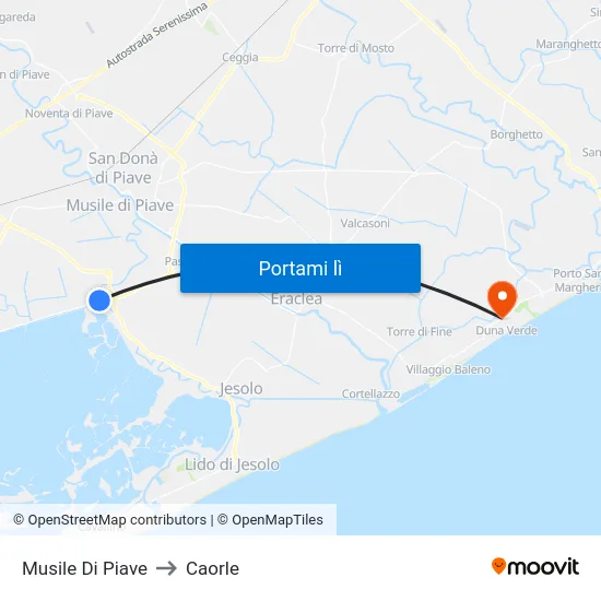 Musile Di Piave to Caorle map
