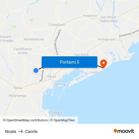 Noale to Caorle map