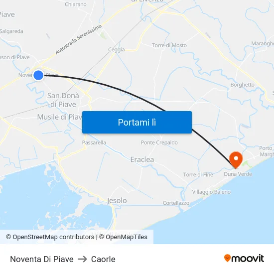 Noventa Di Piave to Caorle map