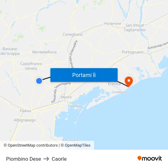 Piombino Dese to Caorle map