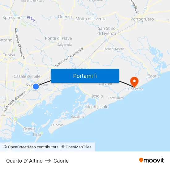 Quarto D' Altino to Caorle map