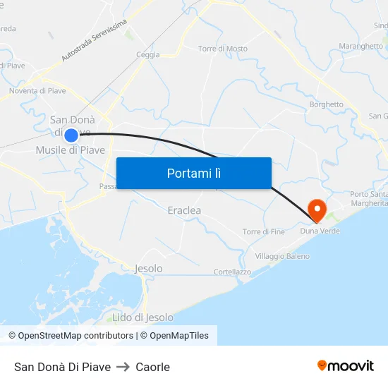 San Donà Di Piave to Caorle map