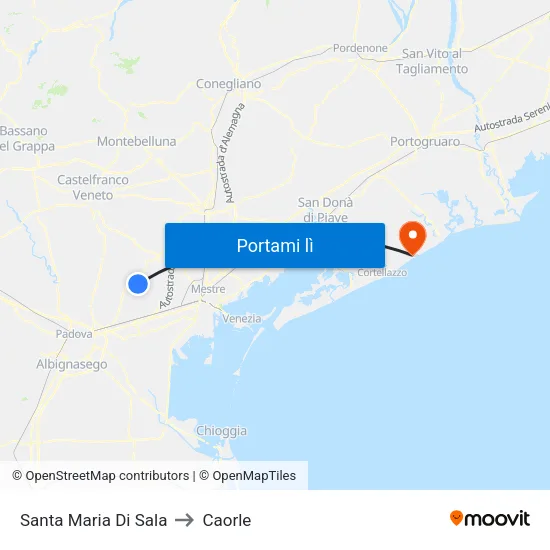 Santa Maria Di Sala to Caorle map