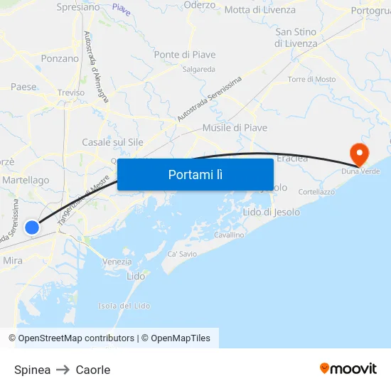 Spinea to Caorle map