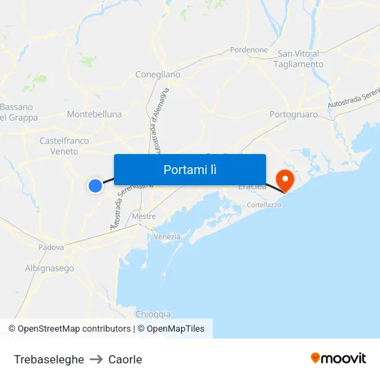 Trebaseleghe to Caorle map
