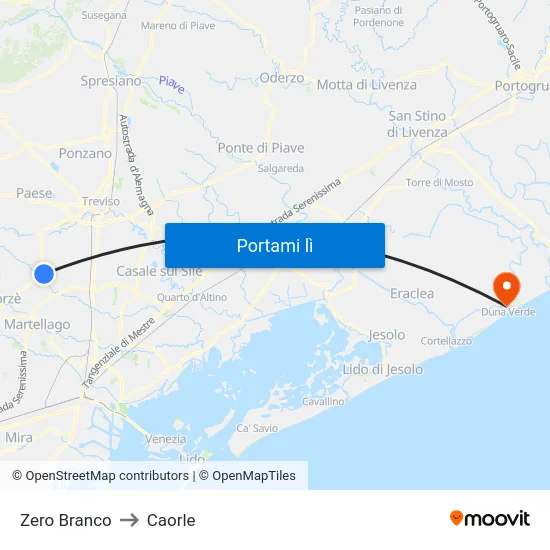 Zero Branco to Caorle map