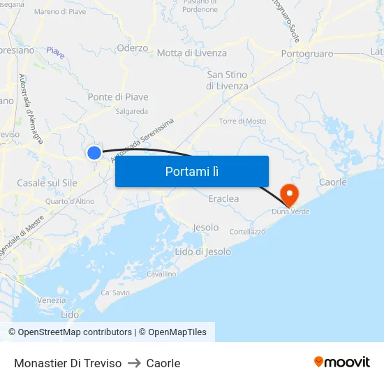 Monastier Di Treviso to Caorle map