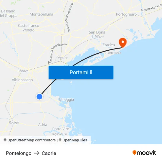 Pontelongo to Caorle map
