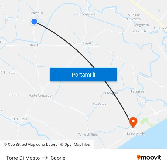 Torre Di Mosto to Caorle map