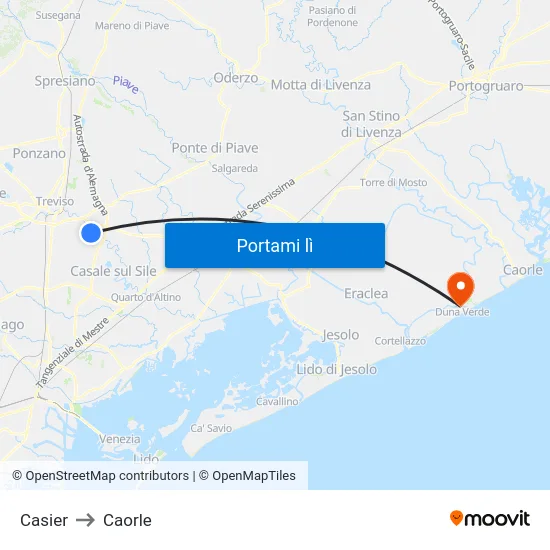 Casier to Caorle map