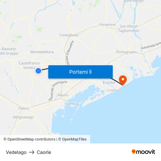 Vedelago to Caorle map
