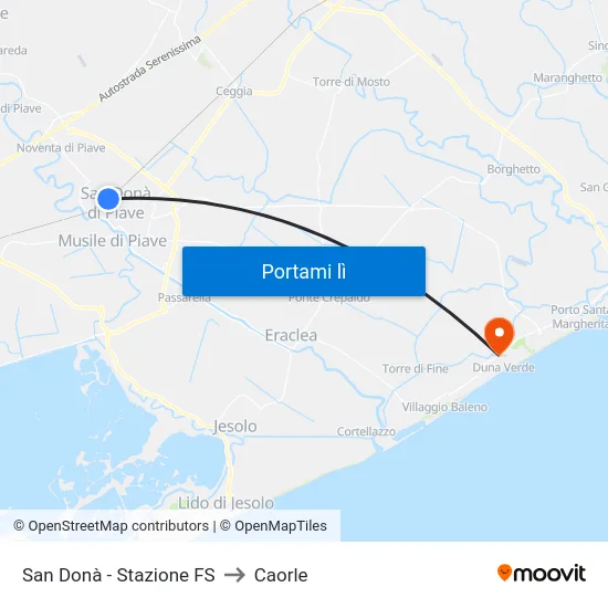 San Donà - Stazione FS to Caorle map