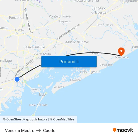 Venezia Mestre to Caorle map