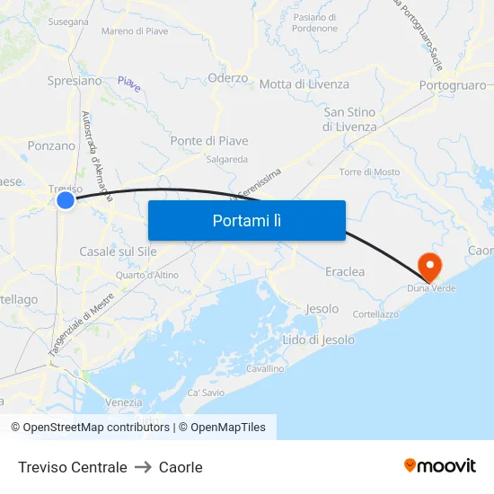 Treviso Centrale to Caorle map