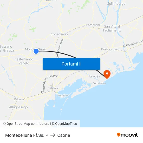 Montebelluna Ff.Ss. P to Caorle map