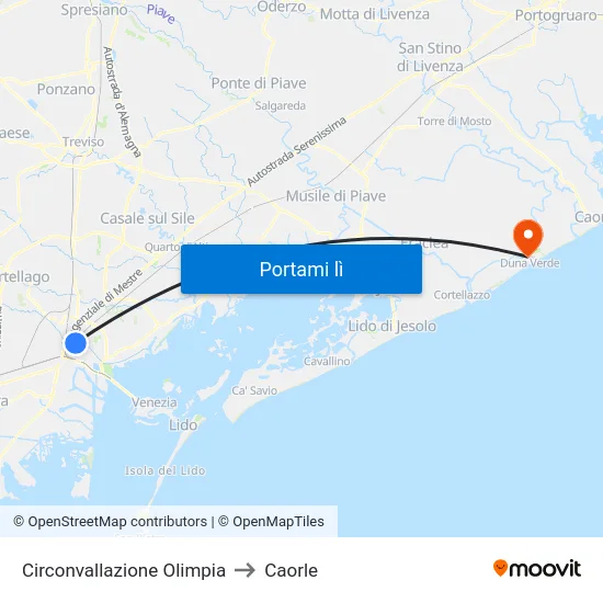 Circonvallazione Olimpia to Caorle map