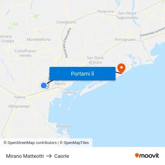 Mirano Matteotti to Caorle map