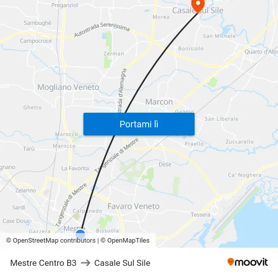 Mestre Centro B3 to Casale Sul Sile map
