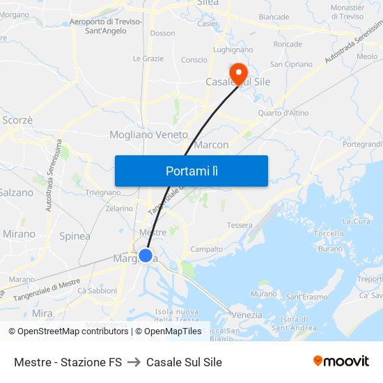 Mestre - Stazione FS to Casale Sul Sile map