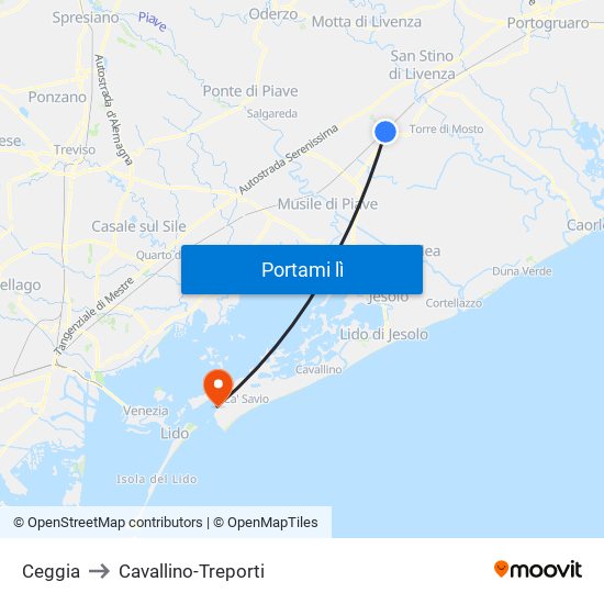 Ceggia to Cavallino-Treporti map