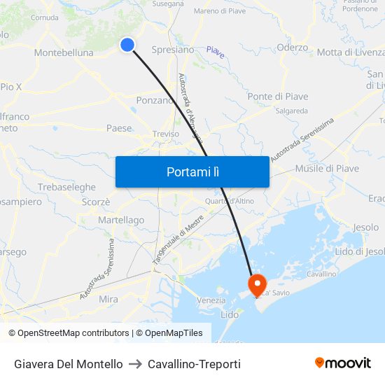 Giavera Del Montello to Cavallino-Treporti map