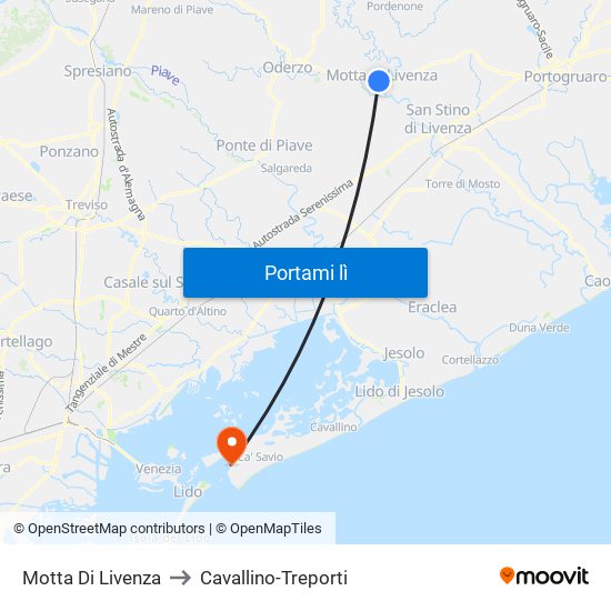 Motta Di Livenza to Cavallino-Treporti map