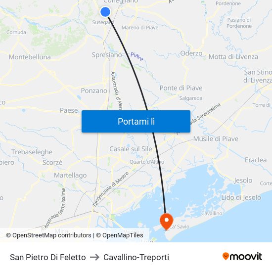 San Pietro Di Feletto to Cavallino-Treporti map