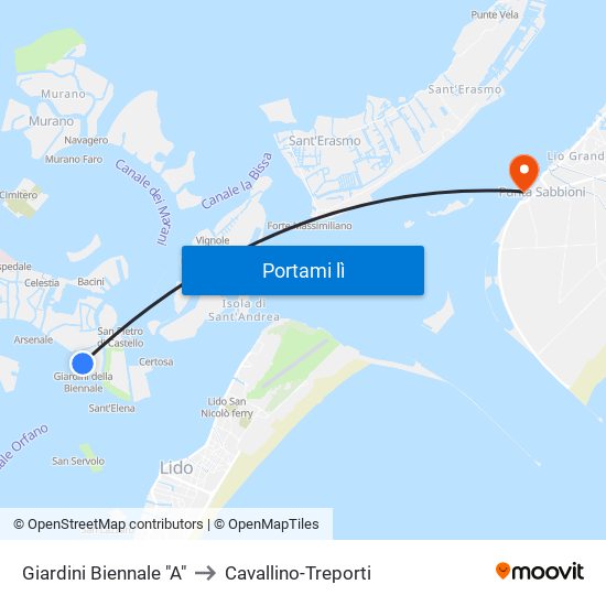 Giardini Biennale "A" to Cavallino-Treporti map