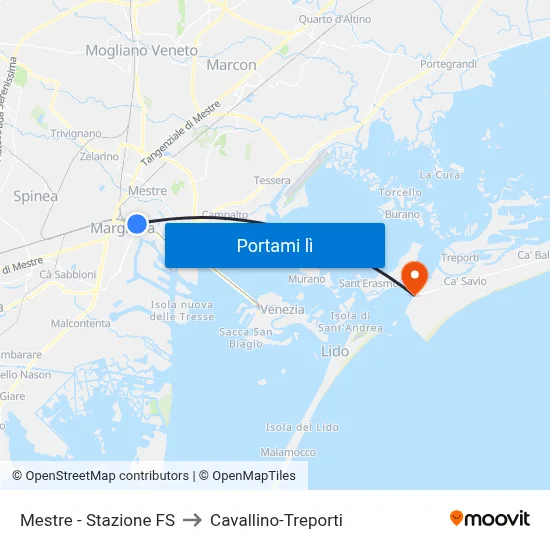 Mestre - Stazione FS to Cavallino-Treporti map