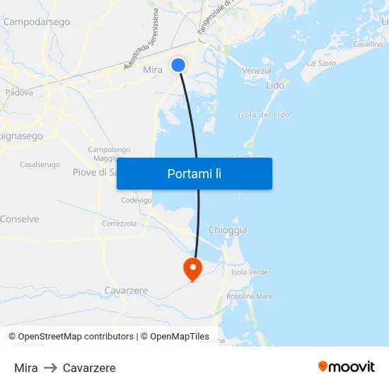 Mira to Cavarzere map