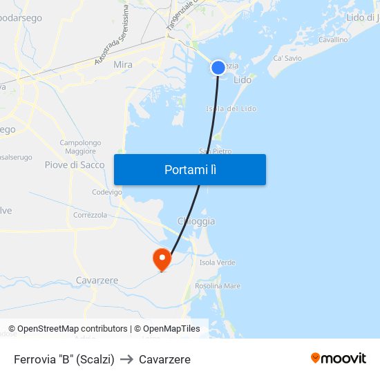 Ferrovia "B" (Scalzi) to Cavarzere map