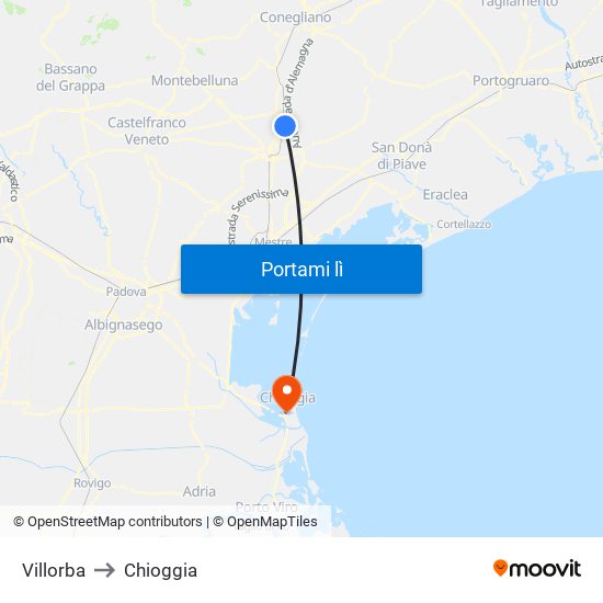 Villorba to Chioggia map