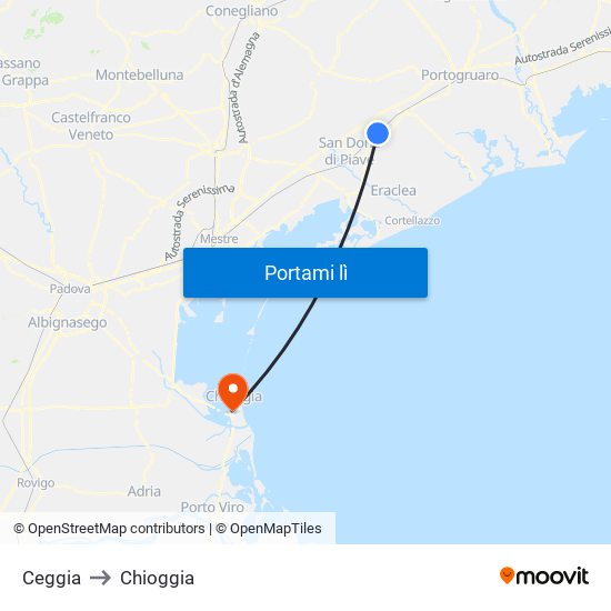 Ceggia to Chioggia map