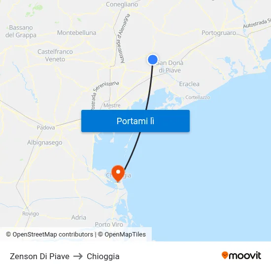 Zenson Di Piave to Chioggia map
