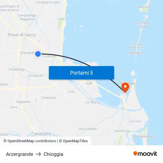 Arzergrande to Chioggia map