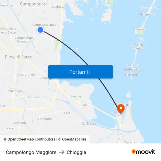 Campolongo Maggiore to Chioggia map