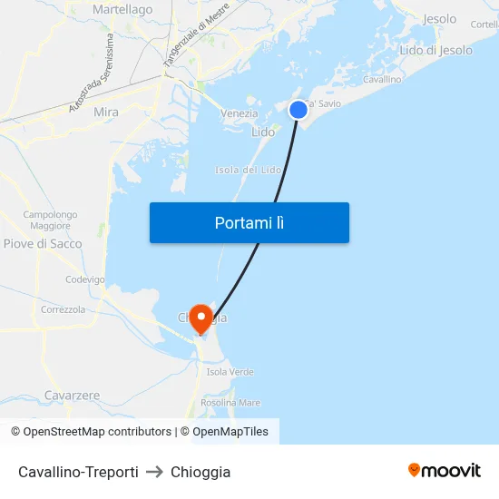 Cavallino-Treporti to Chioggia map
