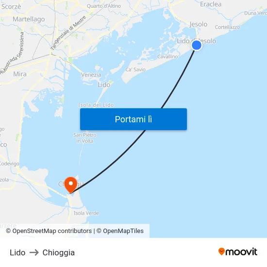 Lido to Chioggia map