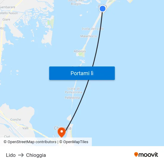 Lido to Chioggia map