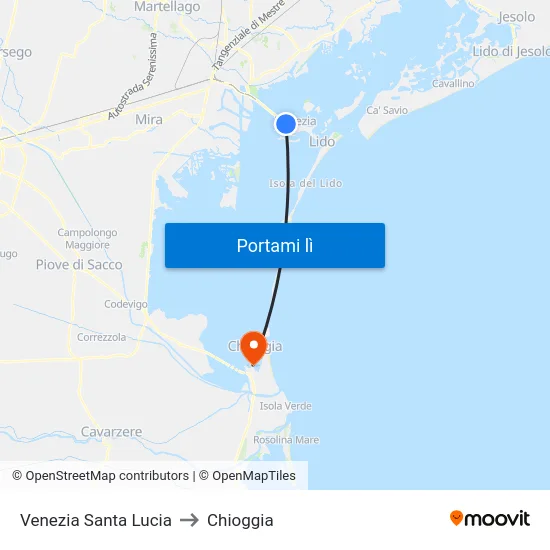 Venezia Santa Lucia to Chioggia map