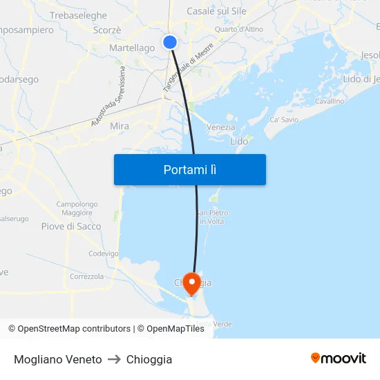 Mogliano Veneto to Chioggia map