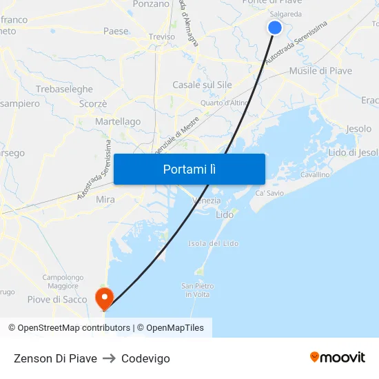 Zenson Di Piave to Codevigo map
