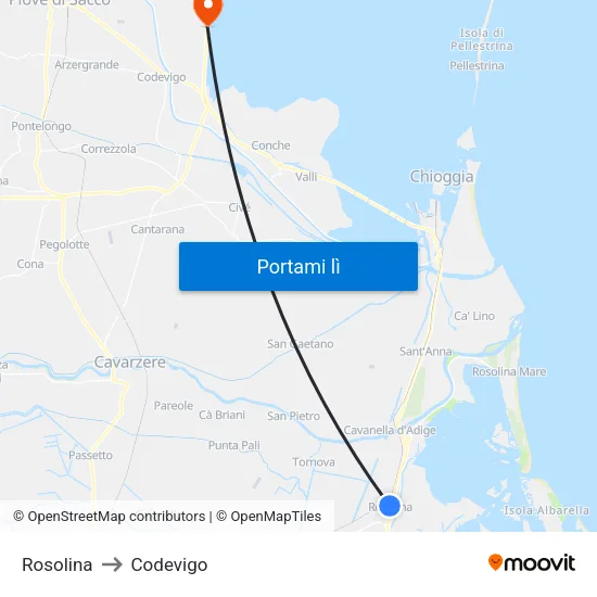 Rosolina to Codevigo map
