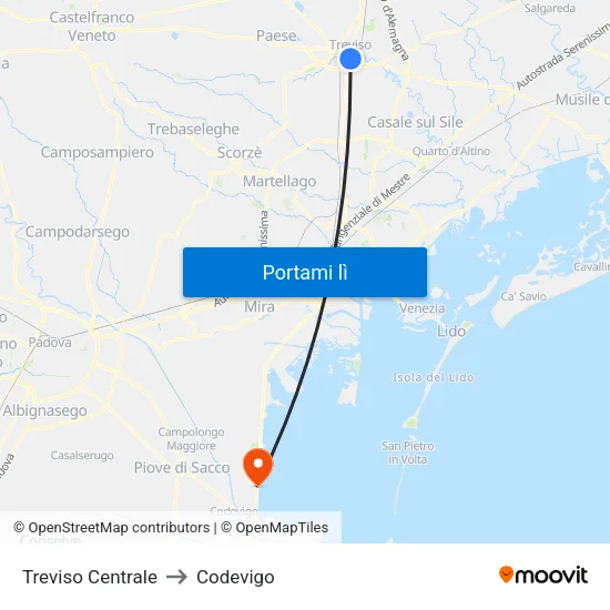 Treviso Centrale to Codevigo map