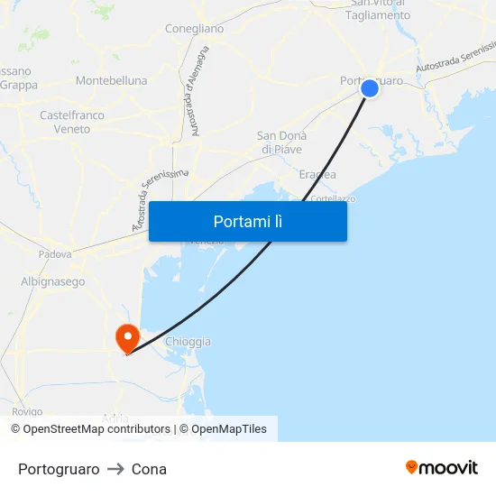 Portogruaro to Cona map