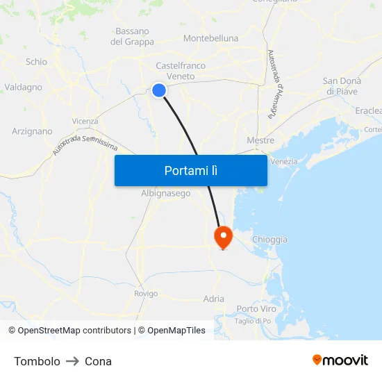 Tombolo to Cona map