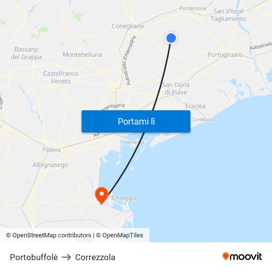 Portobuffolè to Correzzola map
